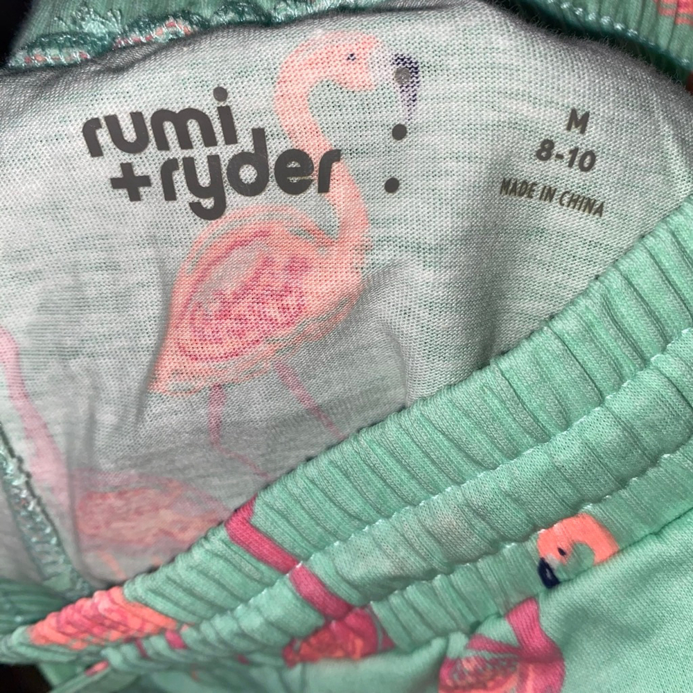 Girls Rumi + Ryder Shorts Size M Green Flamingo Print NWT - Picture 3 of 3